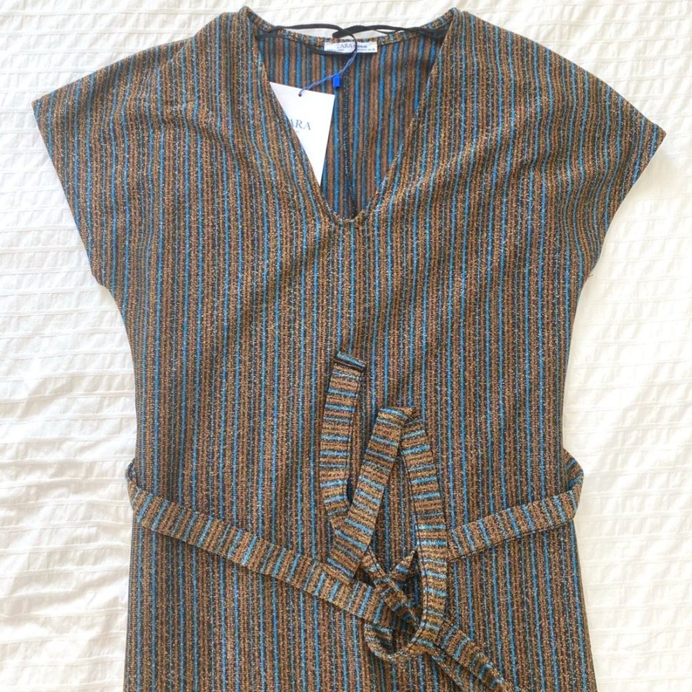 ZARA Glitter Striped Midi Dress - S
